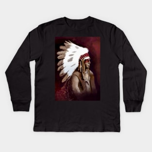 Native American Warrior Kids Long Sleeve T-Shirt